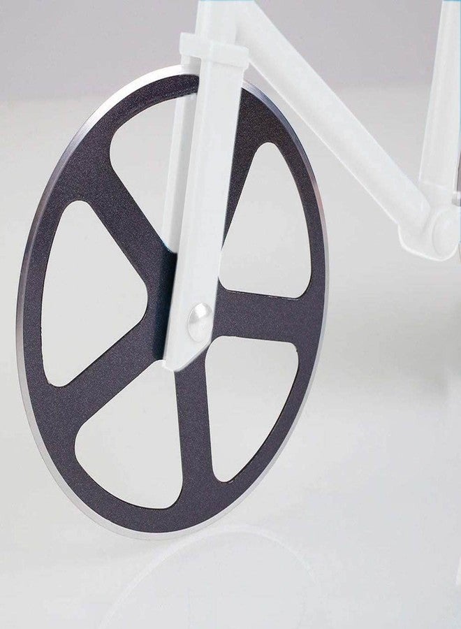 Kookee Pizza Cutter and Slicer for Kitchen and Party, Bicycle with Display Stand and Non-Stick Dual Stainless Steel Wheels (White) - Image 5